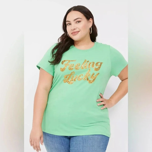 LANE BRYANT Feeling Lucky Graphic Tee - 18/20 Bright Green - Picture 1 of 12